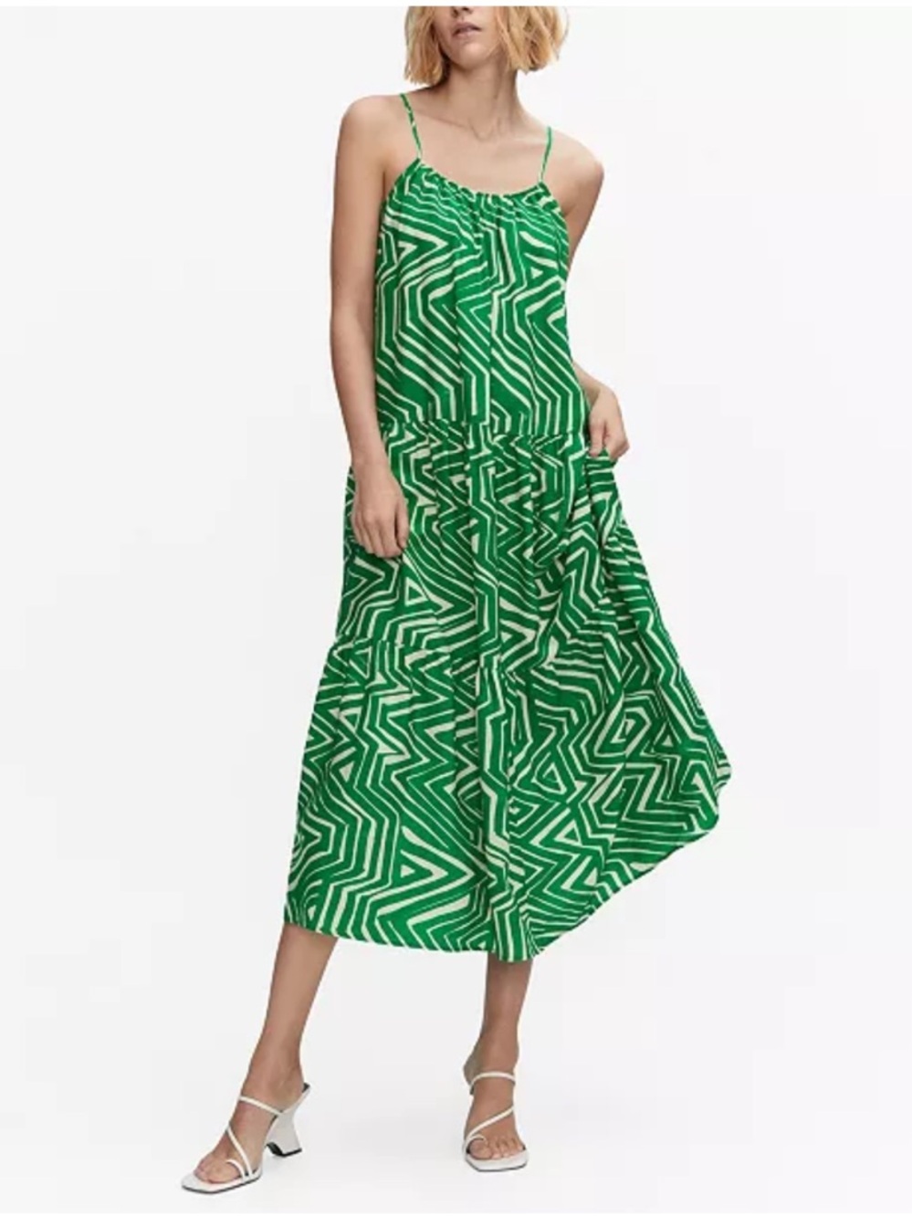 MNG Mango Green & White Geometric Midi Dress ❤️❤️